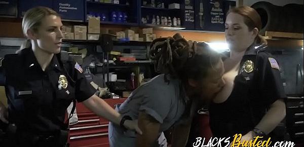  Hardcore interracial threesome in a dirty workshop with BBC criminal.